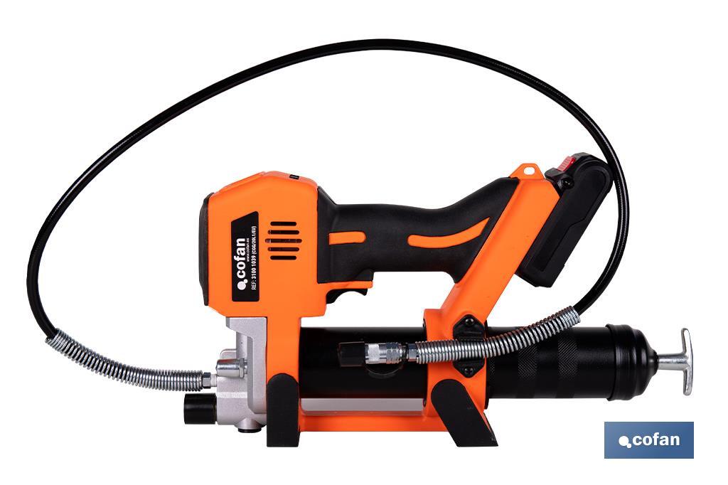 Pistola engrasadora a batería | Batería Li-ION 21 V 2 Ah | Presión máxima: 690 bar | Adecuada para cartuchos de 400 ml